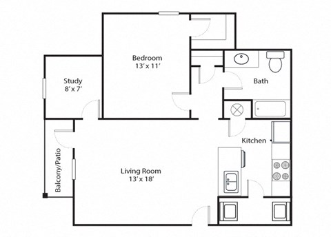 Parkway 1x1 815 SF floor plan at Chenal Pointe at the Divide, Little Rock, 72223
